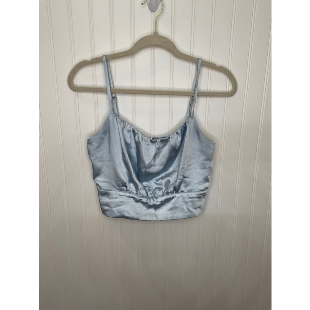 Women's Lulus Luxe'd Out Light Blue Satin Cropped Tank Size M